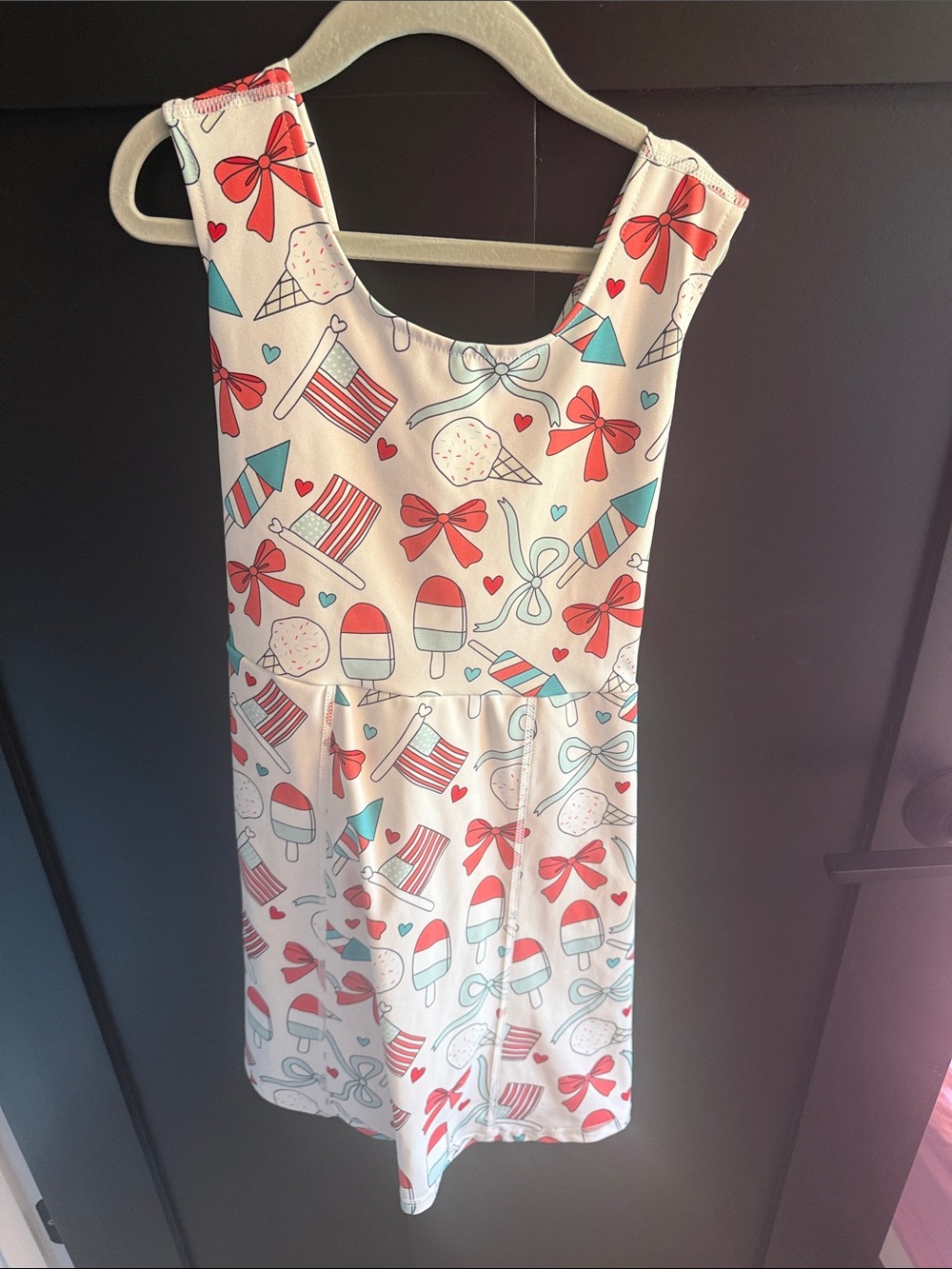 Girls White Patriotic Print Sleeveless Dress